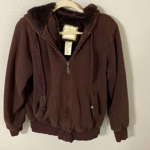 Brown Green Tea Fluffy inside jacket 100% Algodon/ 100% polyester